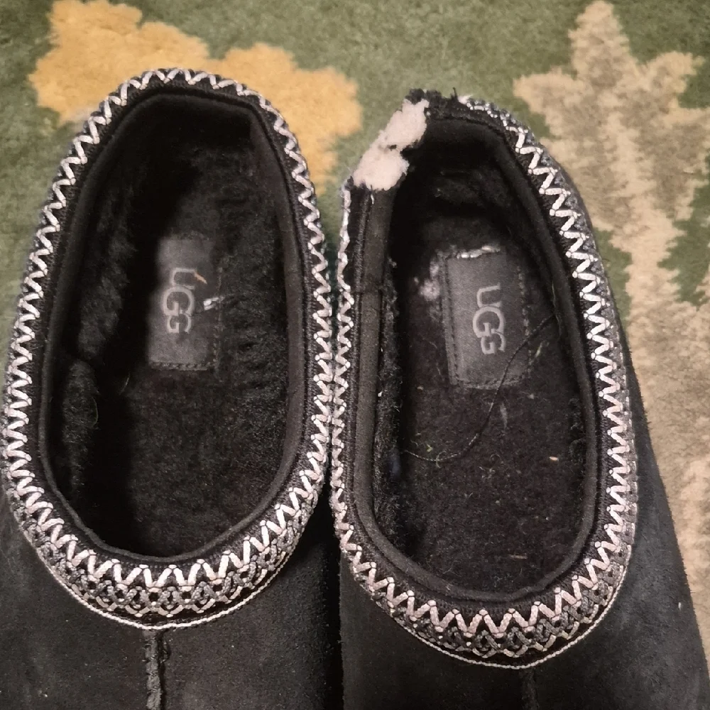 UGG Black Suede Slip-Ons with White Trim